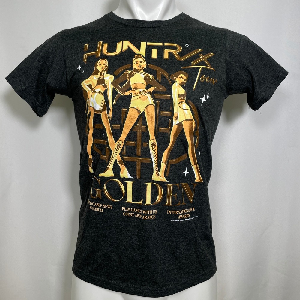KPop Demon Hunters Golden Tour Zuni Charcoal Gold Foil T-Shirt Men's SMALL NWT